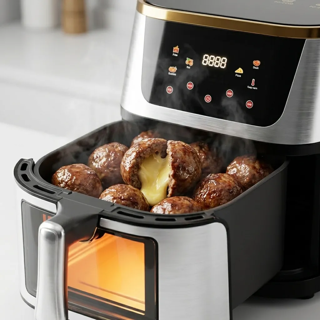 The open basket of the Foliamo Migliore with cooked meatballs and melted cheese